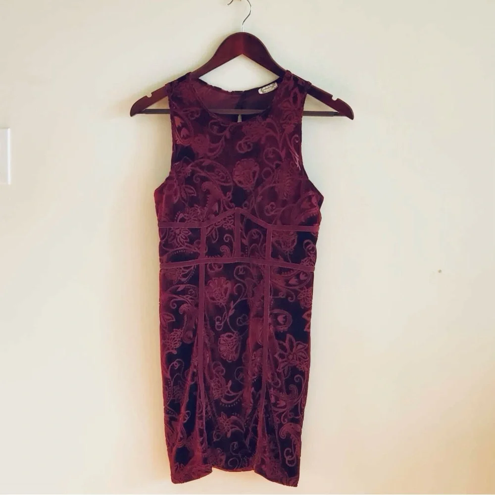 Free People Babe Bodycon Dress Floral Burnout Velvet Burgundy